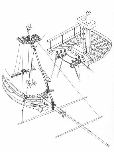 Фрагмент из книги Lennarth Peterssen "Rigging Period Ship Models", иллюстрирующий проводку блинда-брасов Фрагмент из книги Lennarth Peterssen "Rigging Period Ship Models", иллюстрирующий проводку блинда-брасов